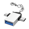 Pikkukuva 2 / 3: 2 kpl alumiiniseoskuori 2-in-1 OTG-muunnin USB 3.0 - Mikro-USB Type-C -sovitin ketjulla Androidille, hopea ketjulla