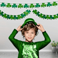 Miniatyrbild 6 av 7: Lyckobringande Dekoration För St. Patricks Day, Filt Shamrock Party Girlang Fyrklöver Banner Mossgrön Snöre, Fleranvändning Vikbar