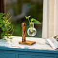 Miniatyrbild 1 av 2: Transparent Vas Skrivbord Trä Stativ Glas Klar Växt Vas för Hem Tabell Skrivbord Inredning Dekoration
