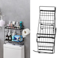 Miniatyrbillede 1 af 8: Toilet Opbevaring Hylder Jern Vægmonteret 2 Lag Foldbar Gitter Hjem Indretning med Kroge til Badeværelse Sort