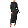 Miniatyrbild 2 av 2: Höst och Vinter Dam Färg Långärmad Polokrage Bodycon Maxiklänning Slim Sexig Lång Klänning för Vardagsbruk Plus Storlek S-2X
