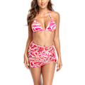 Miniatyrbild 2 av 2: 3-delad Split Bikini Blommig Halterneck Baddräkt med Mesh Cover Up Strandkjol Rosa S