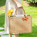 Miniatyrbillede 4 af 5: Jutepose Bærbar Indkøbspose Naturlig Jute Indkøbspose Genanvendelig Indkøbspose Picnic Gave Rejse Strand, beige, L:39x31x15cm