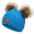 Miniatyrbilde 1 av 5: Lue for småbarn, farge vinter dobbel pom pom strikket lue