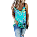 Miniatyrbild 2 av 4: Tryckt Ärmlös Tank Top för Kvinnor V-ringad Spaghettiband Sommarblus för Strandfest Shopping Vardag Aqua Blå M
