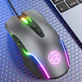 Miniatyrbild 3 av 5: RGB-bakgrundsbelyst optisk gamingmus, Plug and Play, Typ C-kompatibilitet, Justerbar DPI upp till 6400, Snabb tumfunktion för moderna enheter