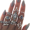 Miniatyrbillede 2 af 2: 15 stk. kno-ringe til kvinder, stablebare ringe sæt Boho Vintage legering hule ringe