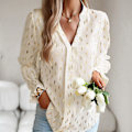 Miniatyrbild 1 av 6: Dam Lång Puffärm Blus V-ringad Rynkad Manschett Gyllene Prickar Elegant Casual Pullover Topp Aprikos XL