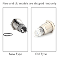 Miniatyrbillede 1 af 2: 16mm 1NO 1NC Forbindelse Metal LED tænd/sluk-kontakt Selvlåsende trykknap 12V