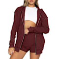 Miniatyrbild 2 av 2: Hoodie med dragkedja och shorts set Långärmad Polyester Andningsbar 2-delad Dam Lounge Set för Jogging Vinröd S