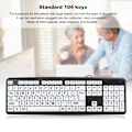 Miniatyrbillede 5 af 6: Sort tastatur med lavt syn USB kablet tastatur til ældre med hvide store trykknapperSort