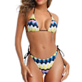 Miniatyrbild 2 av 2: Bikiniset för damer, tryckt tvådelad halterneck rygglös lättvikts andningsbar baddräkt för damer flickor gulrandig S
