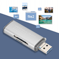 Miniatyrbild 5 av 5: Kroktyp Kortläsare Bärbar USB 3.0 till Minneskort Titanium Grå för Android Telefon OTG