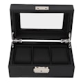 Miniatyrbillede 5 af 5: 3 Slot Watch Box med lås - Lille PU læder ur smykker opbevaringsboks med klart låg til mænd kvinder armbånd sort