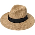 Miniatyrbilde 1 av 5: Kvinner Bred Bremskjerm Halm Panama Rull opp Hatt Beltespenne Fedora Be