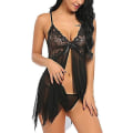 Miniatyrbild 4 av 4: Damunderkläder Set Mjuk Babydoll Spetskopp Sling Nattkläder Mesh Chemise Sovkläder Klänning Black S