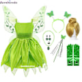 Miniatyrbild 1 av 4: Flickornas Tinker Bell-dräkt Halloween-dräkt för barn Grön Maskeraddräkt Fe Prinsessa Cosplay Klänningar Pixie Fairy Klänning med Vinge 3T(100) 15