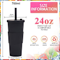 Miniatyrbild 2 av 5: 700ml Stor kapacitet dubbellagers plastkopp Halmmjölk Tekopp Bärbar utomhushalmkopp black