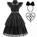 Miniatyrbild 1 av 4: Flickor Wendsday Klänning Barn Halloween Svart Familjekläder Barn Dans Cosplay Kostym Prinsessa Jul Fantasy Dress 02 7-8T(140)