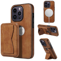 Miniatyrbild 1 av 5: Magsafe case kompatibelt med Iphone 15 Pro Max, Pu läder stötsäkert cover med magnetkorthållare Brown For iPhone 15 Pro Max
