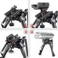 Miniatyrbild 5 av 5: 6-9 tums kolfiber taktisk bipod, fjäderrecoil bipod med remfäste och 20 mm Picatinny Weaver-skena null none