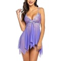 Miniatyrbild 1 av 4: Damunderkläder Set Mjuk Babydoll Spetskopp Sling Nattkläder Mesh Chemise Sovkläder Klänning Light Purple S