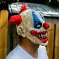 Miniatyrbild 3 av 4: Diverse Clownmask Halloween Skräck Ond Clowns Huvudöverdrag Kostymfest Film Cosplay Joker Mask Läskig Djävul Leende Clownsmask Green Horned Clown