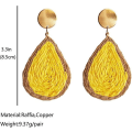 Miniatyrbild 3 av 3: Bohemian Woven Straw Wicker Raffia Rotting Dingle Örhängen Geometriska Circle Round Drop Earrings yellow teardrop