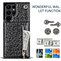 Miniatyrbild 5 av 5: Case i läder för Samsung Galaxy S23 Ultra/ S23+/ S23 med halsrem & stativ & dragkedja Black for S23 Ultra