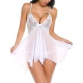 Miniatyrbild 4 av 4: Damunderkläder Set Mjuk Babydoll Spetskopp Sling Nattkläder Mesh Chemise Sovkläder Klänning White S