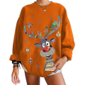 Miniatyrbild 1 av 4: Christmas Sweatshirt Crewneck Pullover Långärmad Lösa Toppar Älg Print Skjorta Orange S