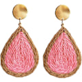 Miniatyrbild 1 av 3: Bohemian Woven Straw Wicker Raffia Rotting Dingle Örhängen Geometriska Circle Round Drop Earrings pink teardrop