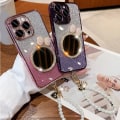 Miniatyrbild 2 av 5: Bling Glitter Case Kompatibel med Iphone 15 Pro Max, Mjuk TPU Stötsäker cover med sminkspegel & armband för kvinnor Silver For iPhone 15 Pro Max