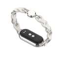 Miniatyrbild 5 av 5: För Xiaomi Smart Band 8 magnetiskt watch äkta koläder+kedjearmband av aluminiumlegering White