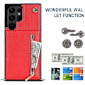 Miniatyrbild 3 av 4: Case i läder för Samsung Galaxy S23 Ultra/ S23+/ S23 med halsrem & stativ & dragkedja Red for S23 Plus