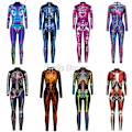 Miniatyrbild 4 av 4: Robot Punk Jumpsuit Sexig Dam Cosplay Kostymer Fancy Halloween Fest Färgglad Utskrift Skelett Bodysuit För Män L 11