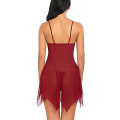 Miniatyrbild 2 av 4: Damunderkläder Set Mjuk Babydoll Spetskopp Sling Nattkläder Mesh Chemise Sovkläder Klänning Wine Red S