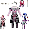 Miniatyrbild 2 av 5: Descendants 3 Audrey Costume Girl Fantasia Halloween Kostym För Barn Fancy Party Dam Jumpsuit Evie Mal Cosplay Costume Adult XXL Audrey 3pcs