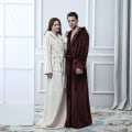 Miniatyrbild 4 av 4: Kvinnor Män Vinter Plus Size Flanellrock Extra lång Huva Varm Morgonrock Lovers Tjock Kimono Badrock Man Morgonrock Robes men hooded beige L
