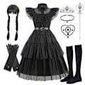 Miniatyrbild 2 av 4: Flickor Wendsday Klänning Barn Halloween Svart Familjekläder Barn Dans Cosplay Kostym Prinsessa Jul Fantasy Dress 11 4-5T(120)