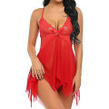 Miniatyrbild 1 av 3: Damunderkläder Set Mjuk Babydoll Spetskopp Sling Nattkläder Mesh Chemise Sovkläder Klänning Red S