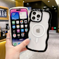 Miniatyrbild 3 av 5: Magsafe Clear Case Kompatibel med Iphone 15 Pro Max, Cute Wave Frame Soft Tpu Stötsäkert case för kvinnor Yellow For iPhone 15 Pro Max