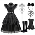 Miniatyrbild 3 av 4: Flickor Wendsday Klänning Barn Halloween Svart Familjekläder Barn Dans Cosplay Kostym Prinsessa Jul Fantasy Dress2 08 4-5T(120)