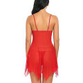 Miniatyrbild 2 av 3: Damunderkläder Set Mjuk Babydoll Spetskopp Sling Nattkläder Mesh Chemise Sovkläder Klänning Red S