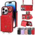 Miniatyrbild 1 av 5: Case kompatibelt med Iphone 15 Pro Max, Pu-läder stötsäkert cover med korsband, ringhållare och korthållare Red For iPhone 15 Pro Max