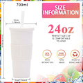 Miniatyrbild 2 av 5: 700ml Stor kapacitet dubbellagers plastkopp Halmmjölk Tekopp Bärbar utomhushalmkopp white