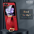 Miniatyrbild 1 av 5: Z Flip 5 Case, tunt Pu Läder Ring Stand Case För Samsung Galaxy Z Flip 5 Med handremshållare Red