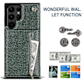 Miniatyrbild 4 av 5: Case i läder för Samsung Galaxy S23 Ultra/ S23+/ S23 med halsrem & stativ & dragkedja Green for S23 Ultra