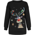 Miniatyrbild 3 av 4: Christmas Sweatshirt Crewneck Pullover Långärmad Lösa Toppar Älg Print Skjorta Black XXL