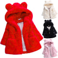 Miniatyrbild 4 av 4: Barn Flickor Fluffig fuskpäls Hooded Parka Coat Fleece Tjock Jacka Vinter Ytterkläder Red 4-5 Years